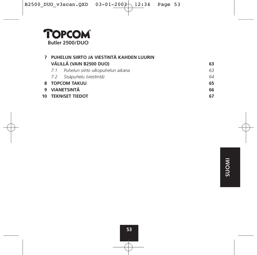 Topcom 2500 Duo manual Suomi 