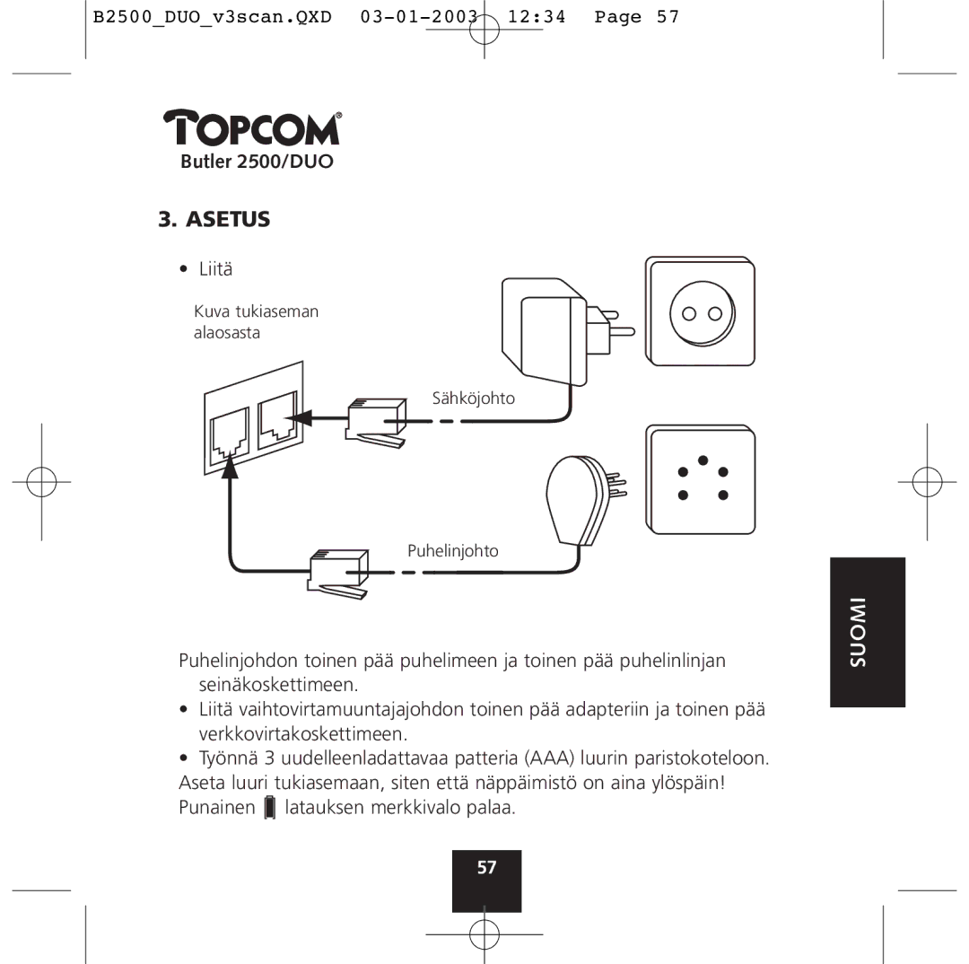 Topcom 2500 Duo manual Asetus 