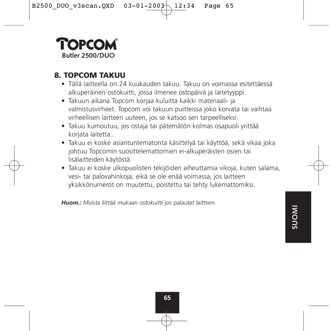 Topcom 2500 Duo manual Topcom Takuu 