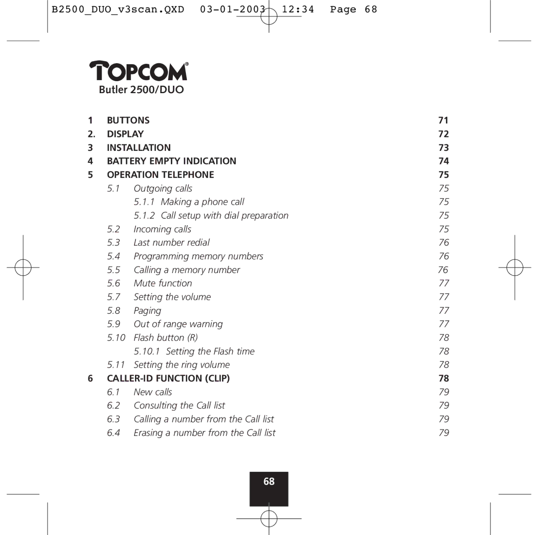 Topcom 2500 Duo manual CALLER-ID Function Clip 