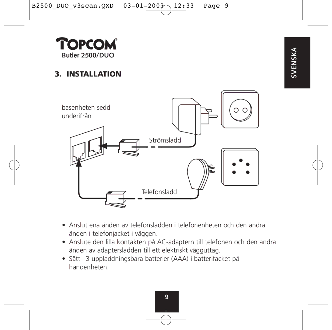 Topcom 2500 Duo manual Installation 