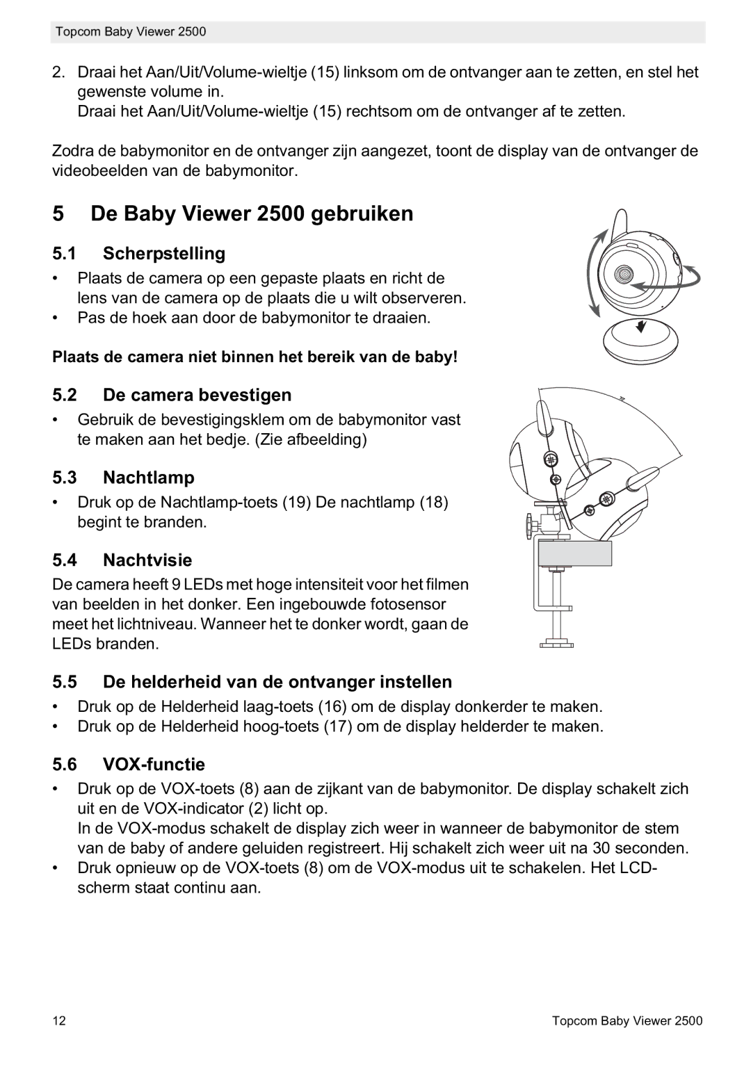 Topcom manual do utilizador De Baby Viewer 2500 gebruiken 