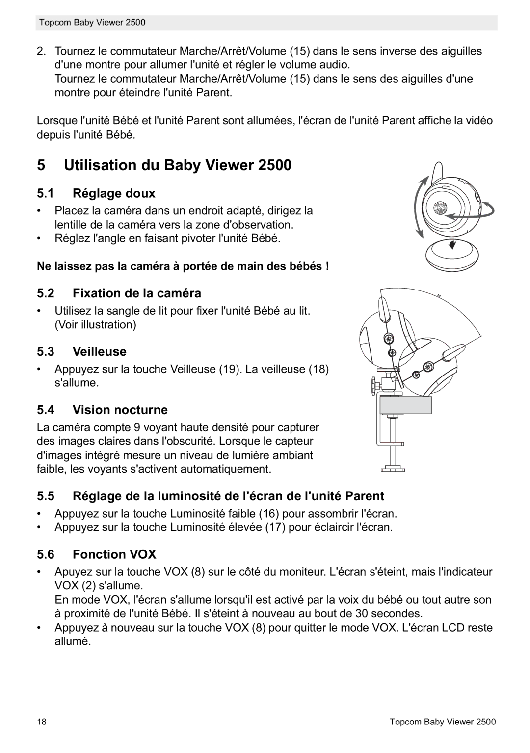 Topcom 2500 manual do utilizador Utilisation du Baby Viewer 