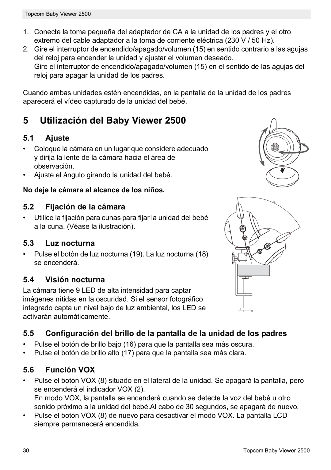 Topcom 2500 manual do utilizador Utilización del Baby Viewer 