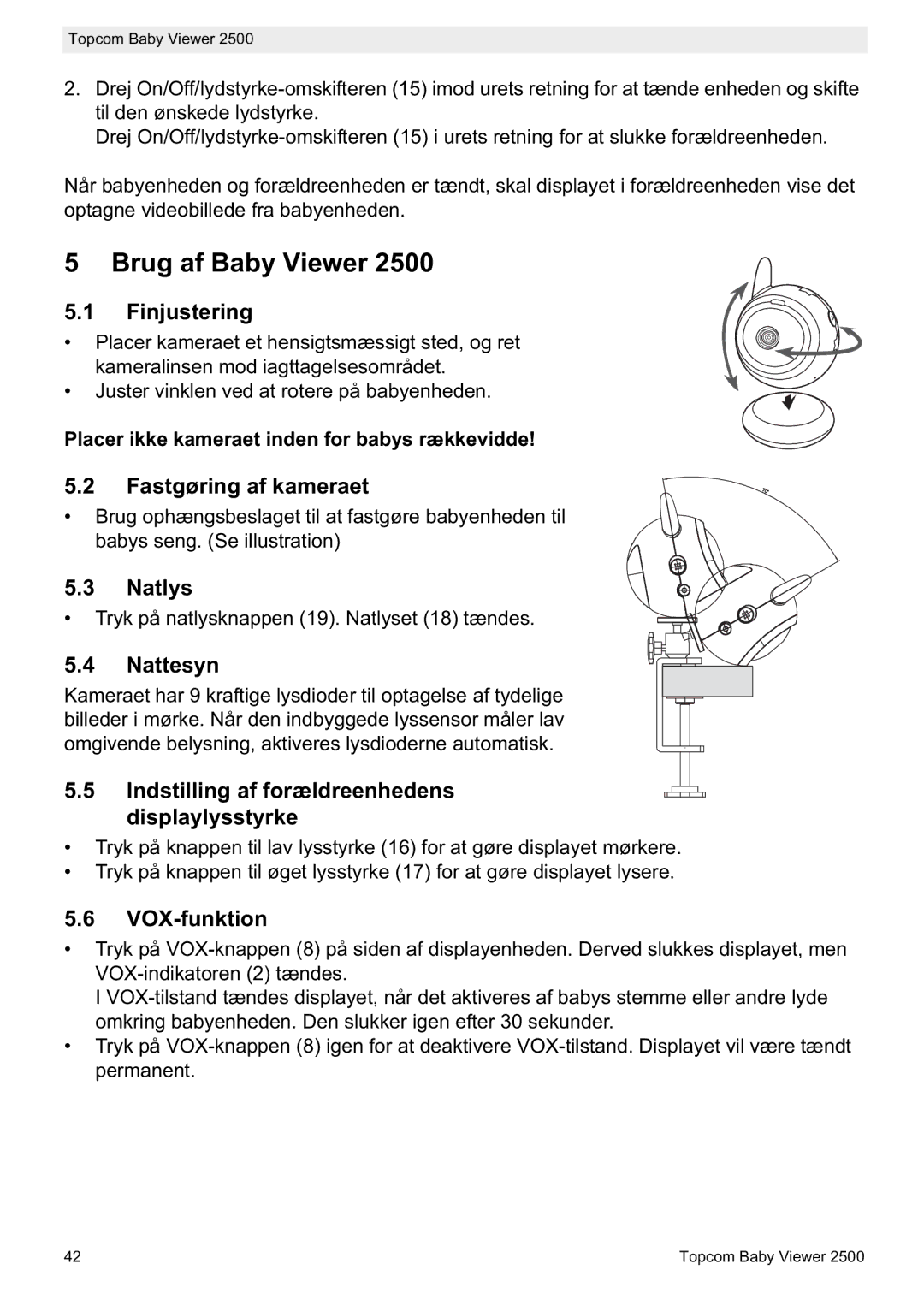 Topcom 2500 manual do utilizador Brug af Baby Viewer 