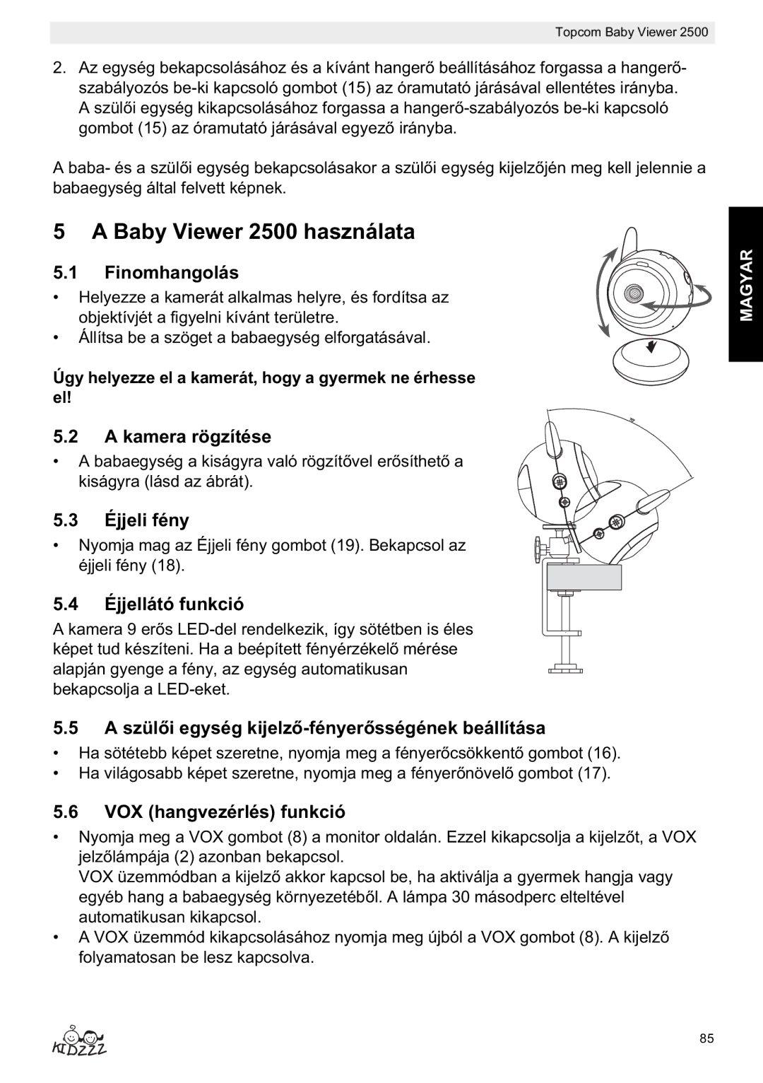 Topcom manual do utilizador Baby Viewer 2500 használata 