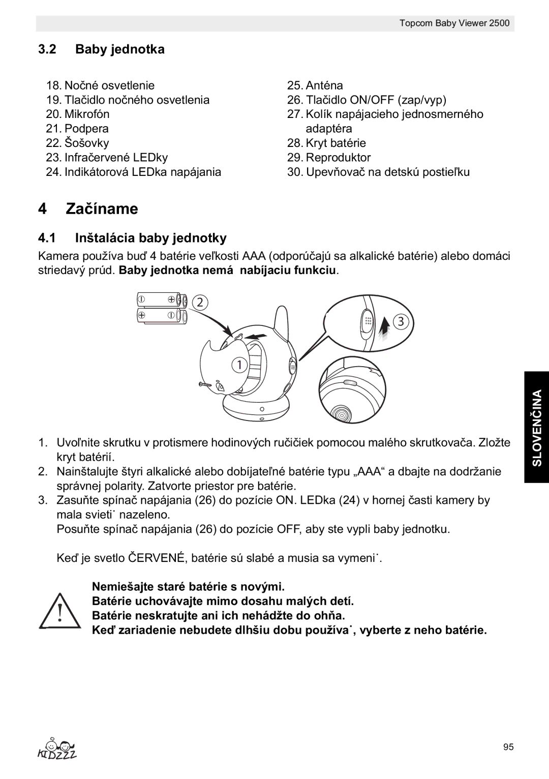 Topcom 2500 manual do utilizador Inštalácia baby jednotky, Striedavý prúd. Baby jednotka nemá nabíjaciu funkciu 