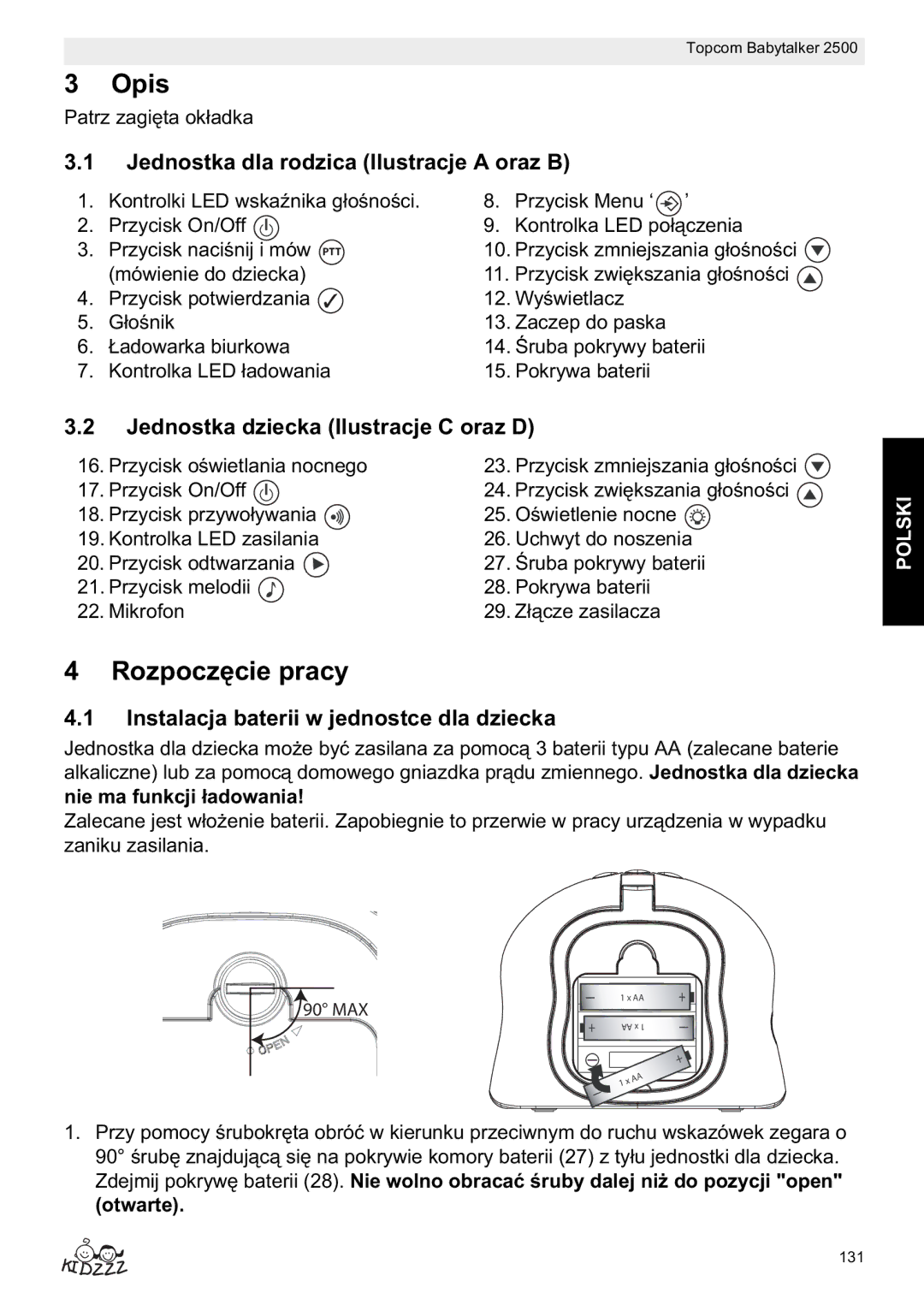 Topcom 2500 Opis, Rozpocz, Jednostka dla rodzica Ilustracje a oraz B, Jednostka dziecka Ilustracje C oraz D 