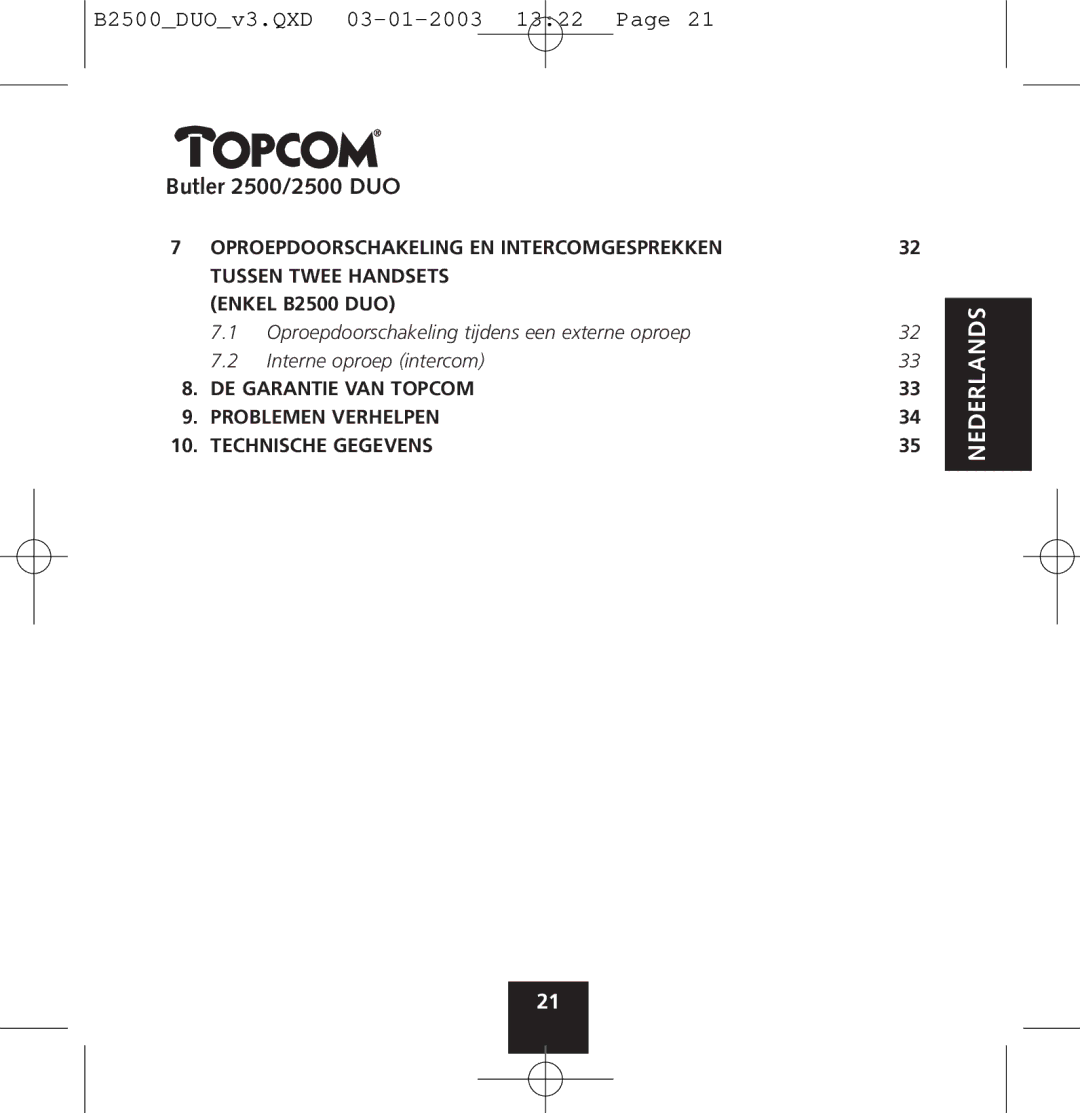 Topcom 2500 manual Nederlands 