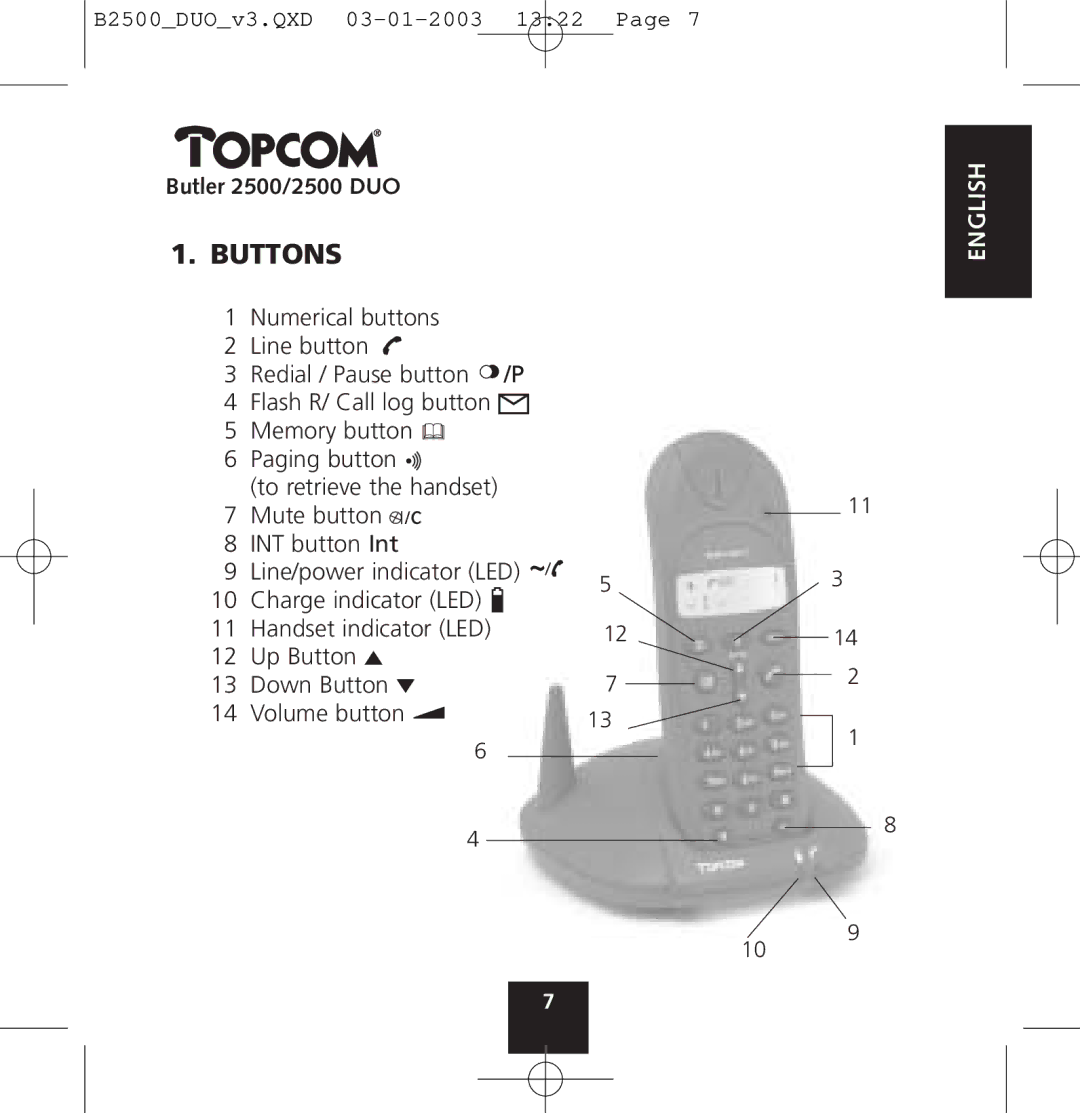 Topcom 2500 manual Buttons 