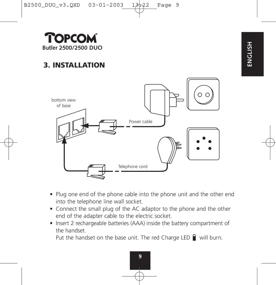 Topcom 2500 manual Installation 