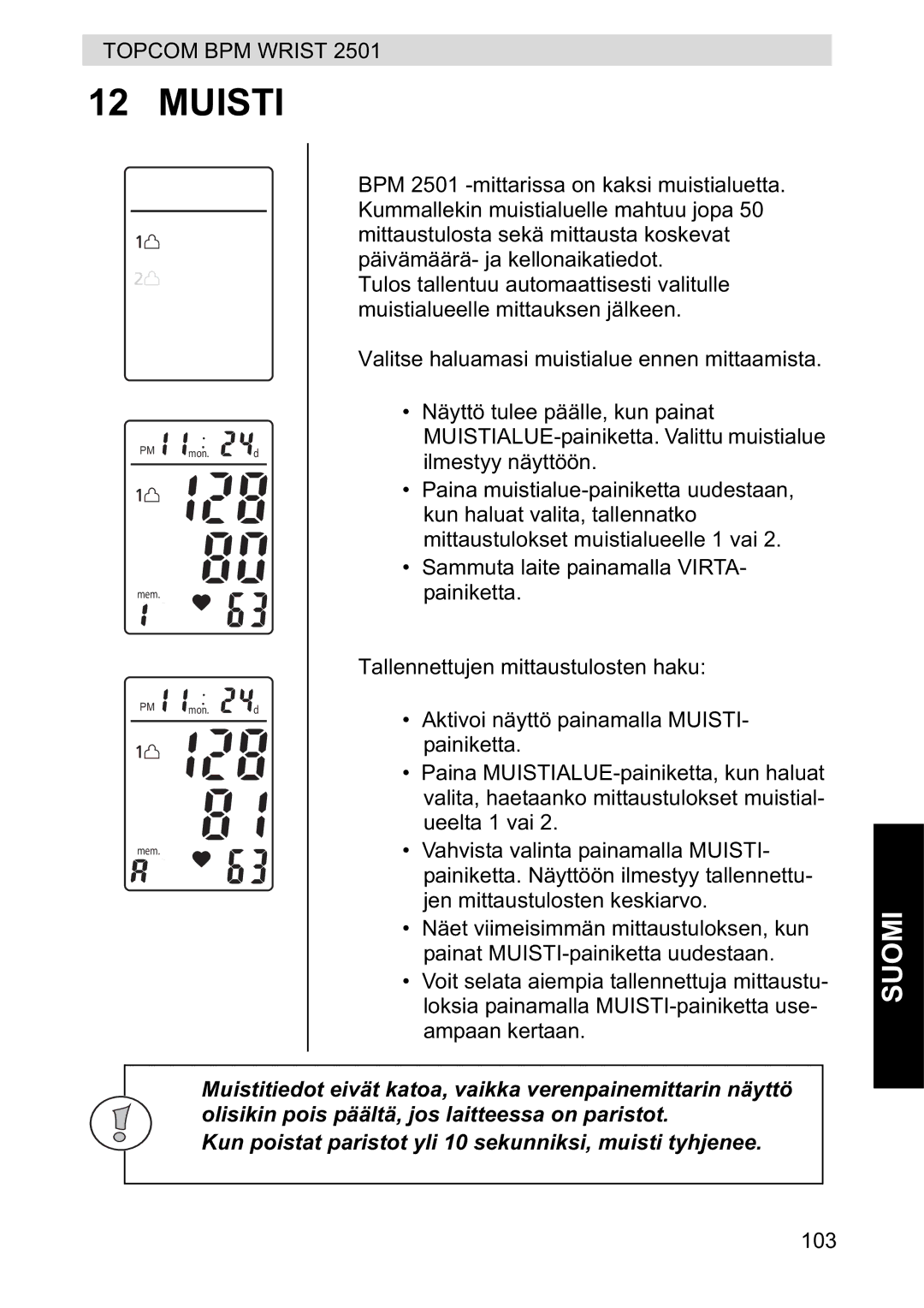 Topcom 2501 manual Muisti 