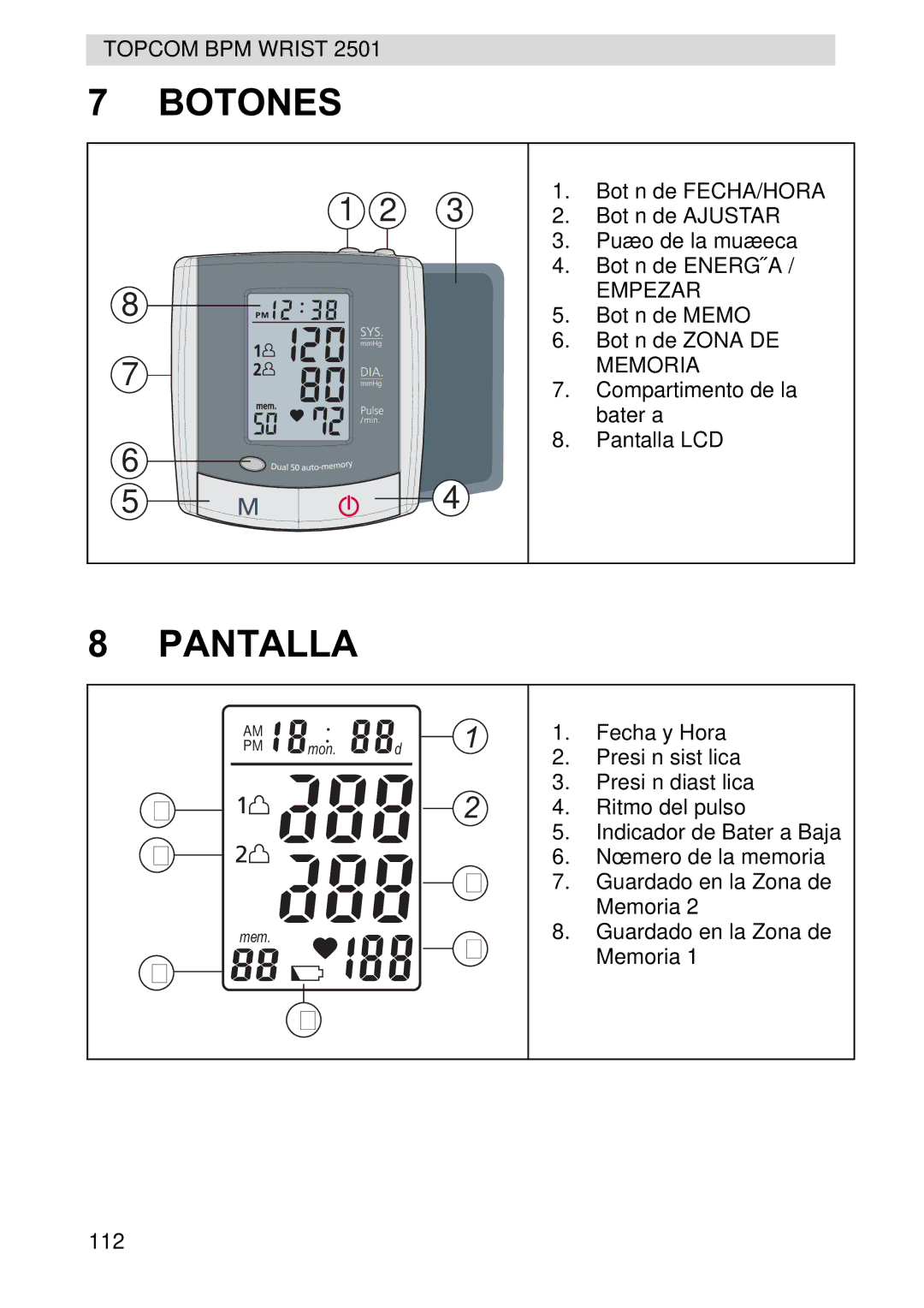 Topcom 2501 manual Botones, Pantalla 