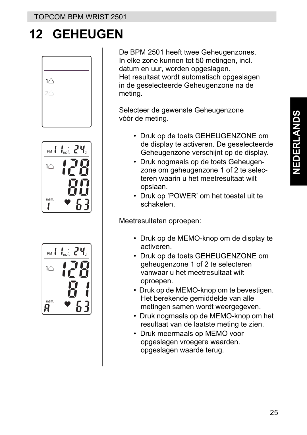 Topcom 2501 manual Geheugen 