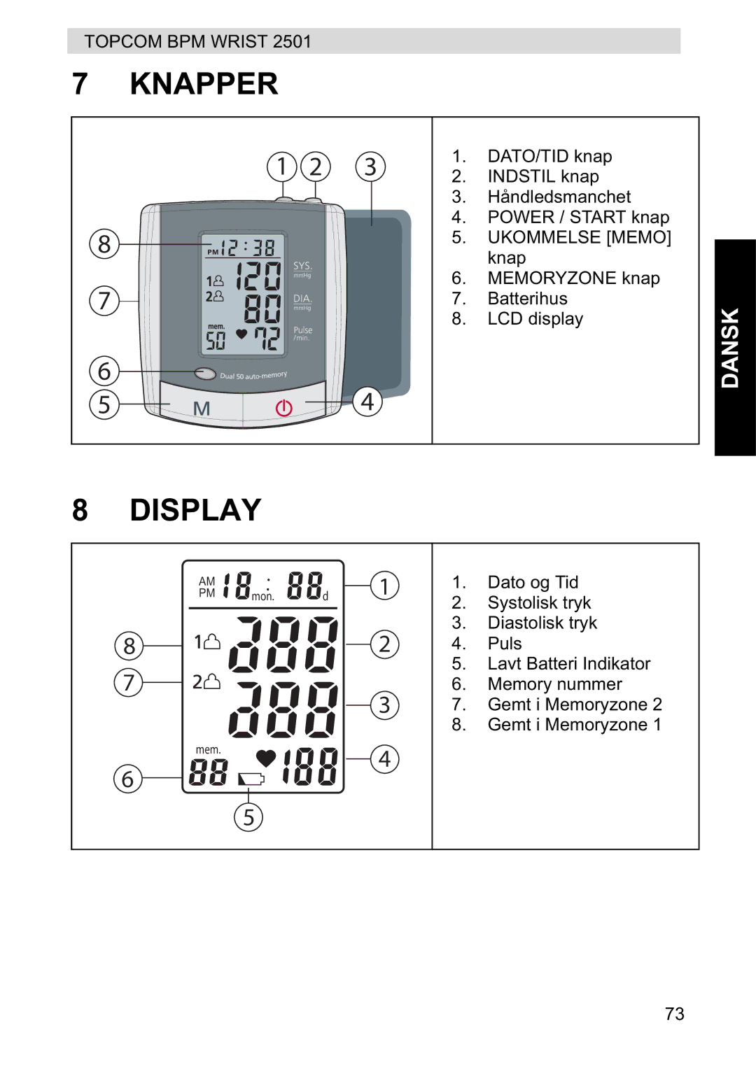 Topcom 2501 manual Knapper, Display 