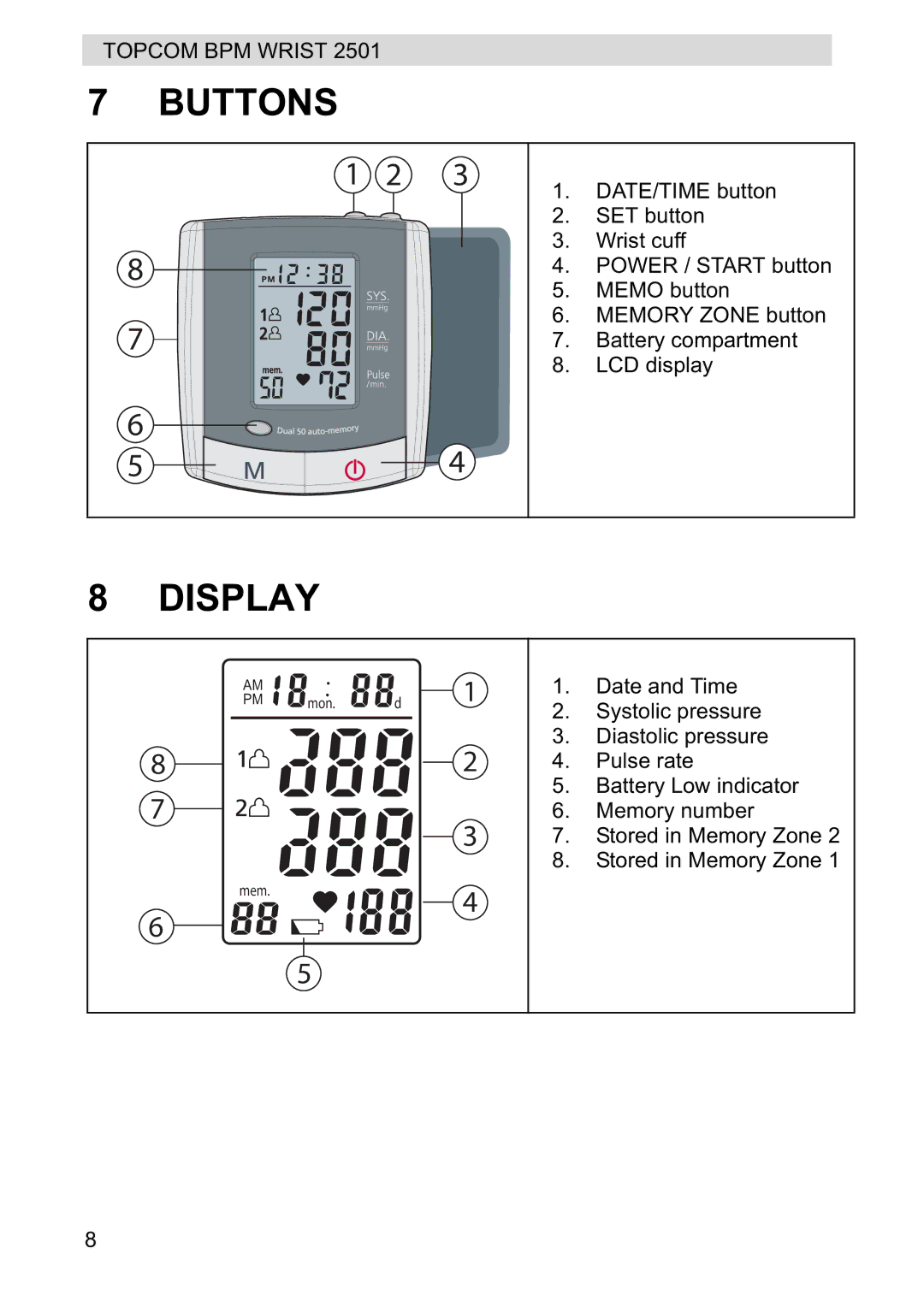 Topcom 2501 manual Buttons, Display 