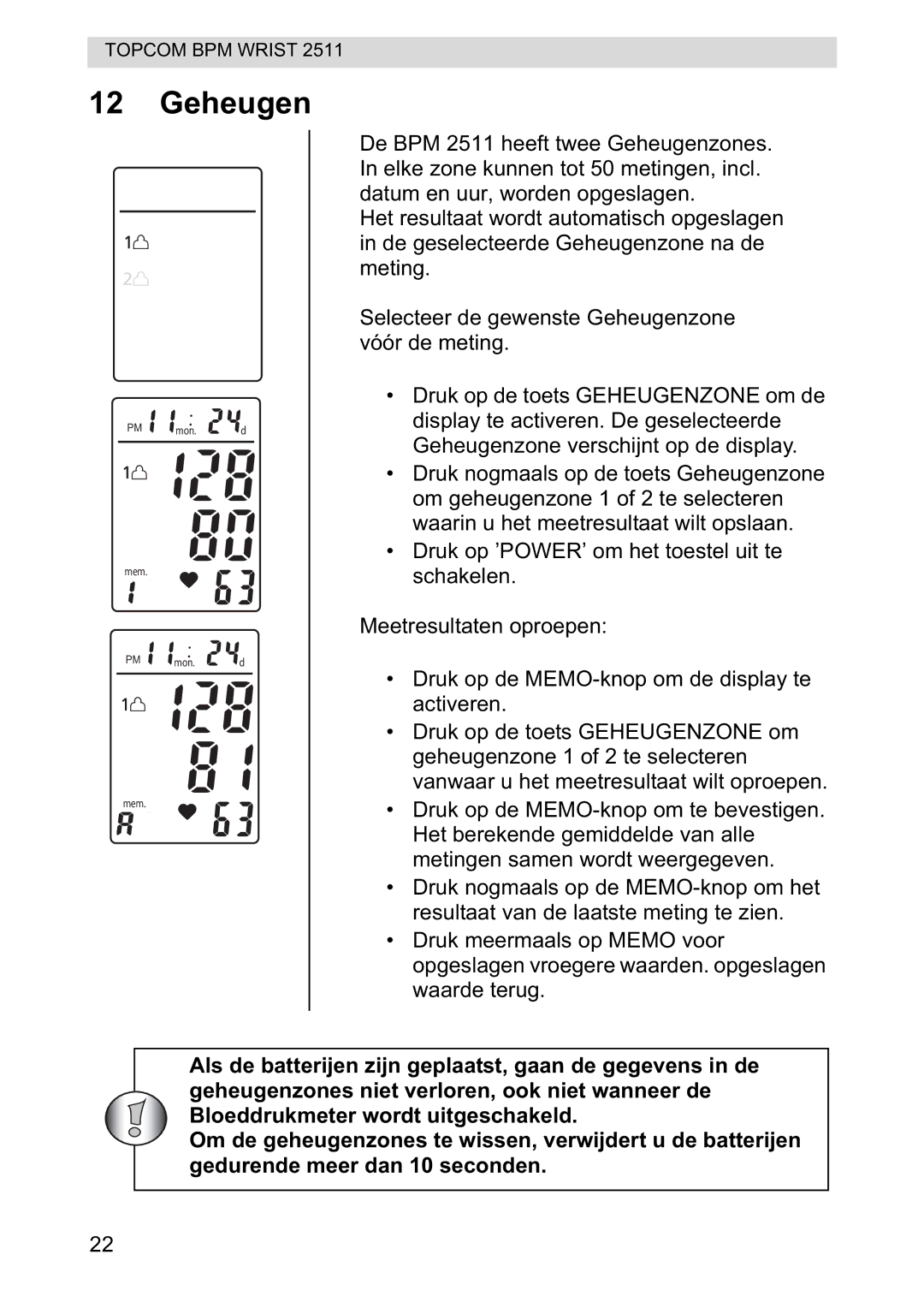 Topcom 2511 manual Geheugen 