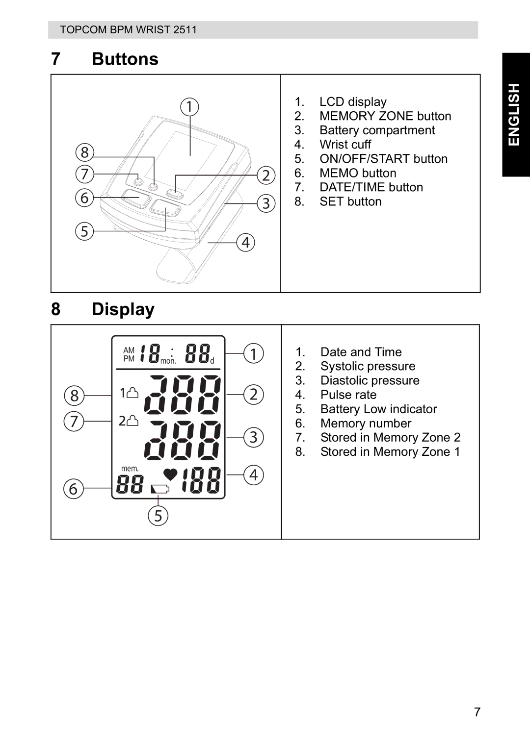 Topcom 2511 manual Buttons, Display 