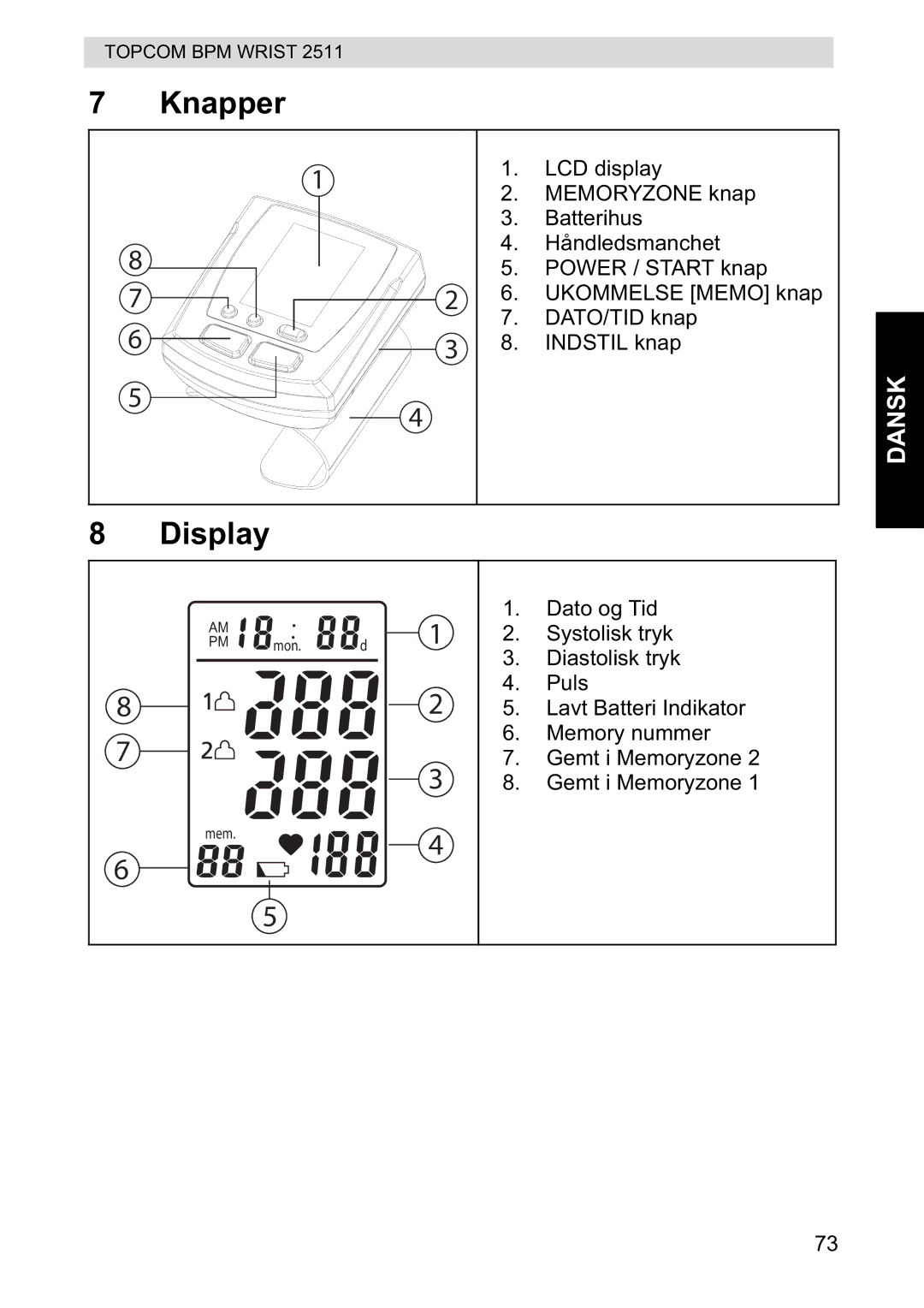 Topcom 2511 manual Knapper, Display 