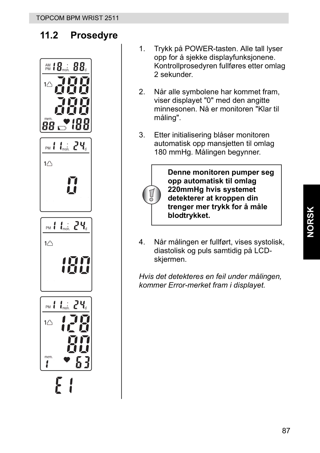 Topcom 2511 manual Prosedyre 