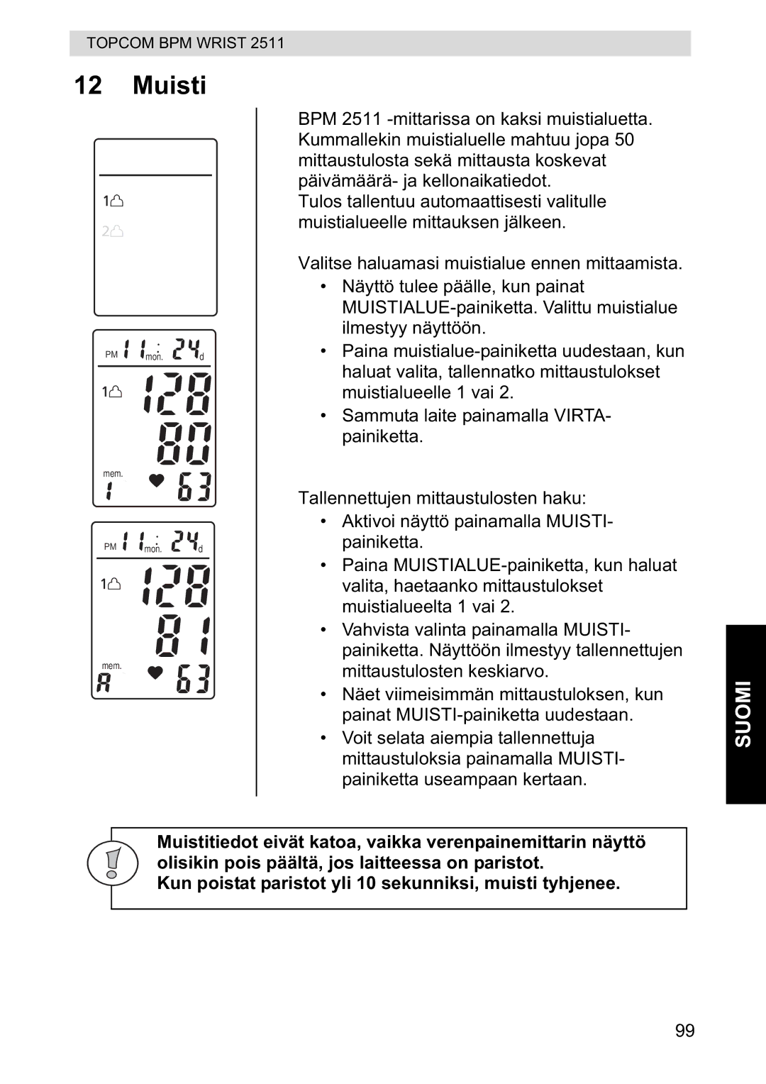 Topcom 2511 manual Muisti 