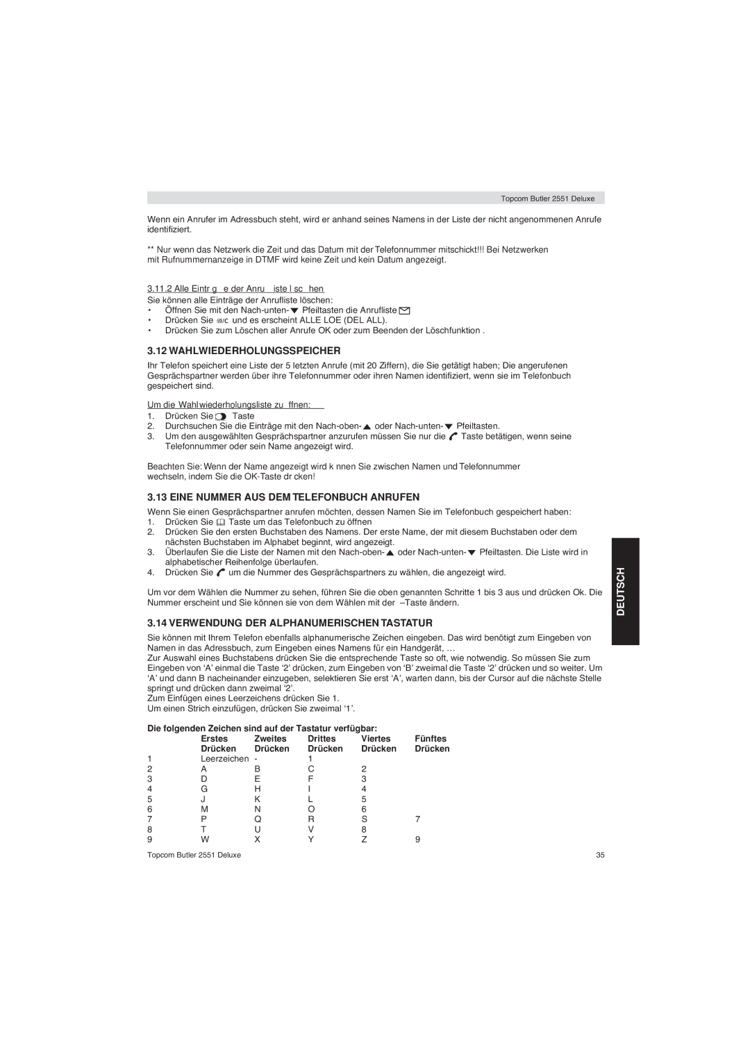 Topcom 2551 Deluxe manual Wahlwiederholungsspeicher, Eine Nummer AUS DEM Telefonbuch Anrufen 