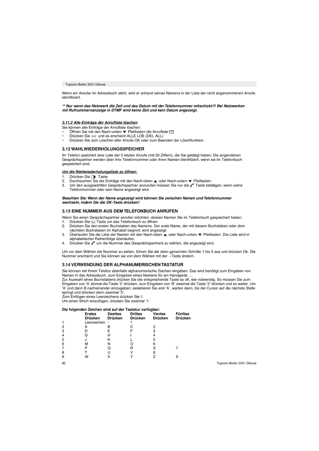 Topcom 2551 Wahlwiederholungsspeicher, Eine Nummer AUS DEM Telefonbuch Anrufen, Verwendung DER Alphanumerischen Tastatur 