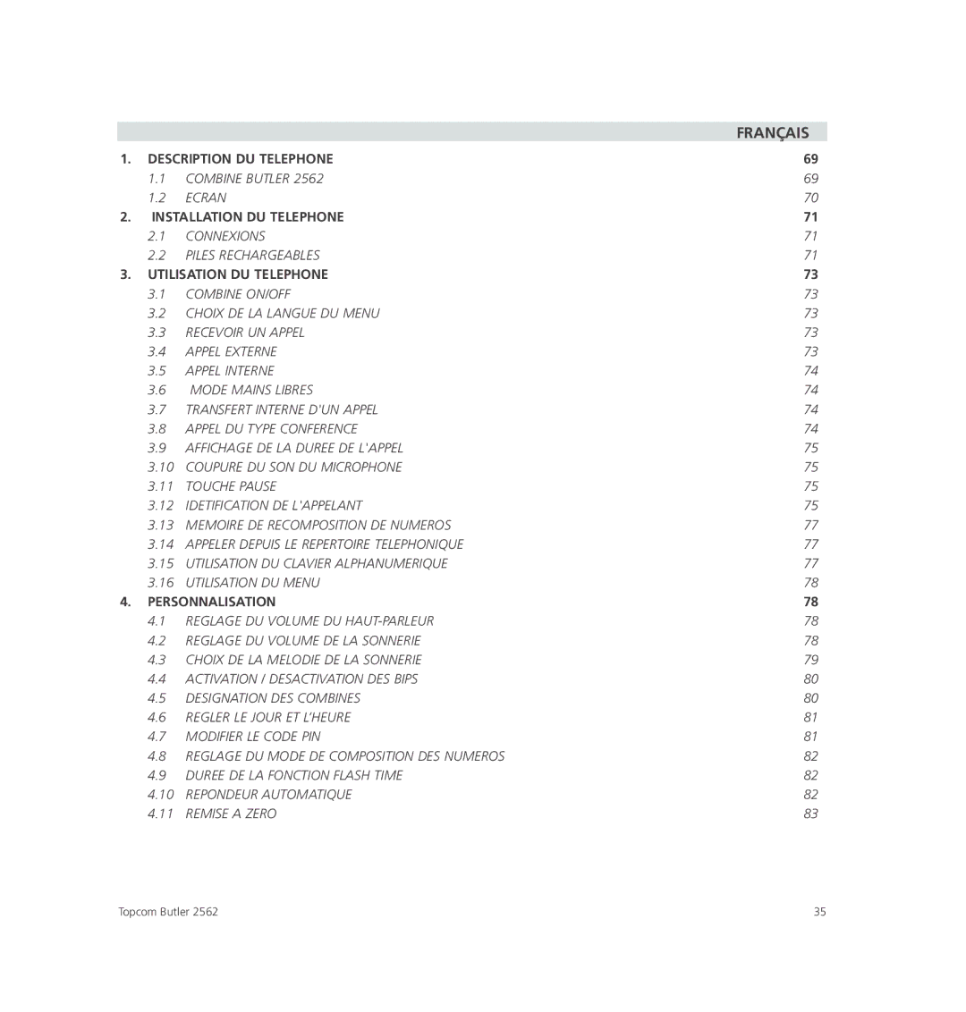 Topcom 2562 manual Français 