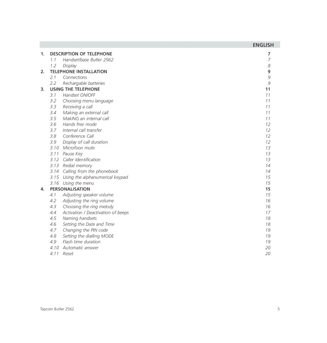 Topcom 2562 manual English 