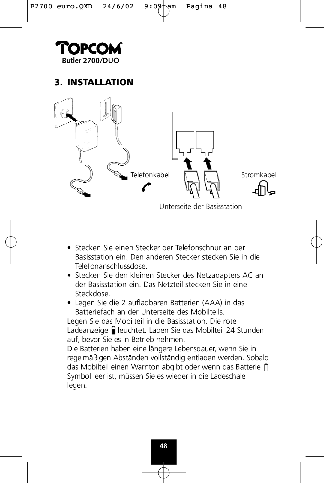 Topcom 2700 DUO manual Installation 