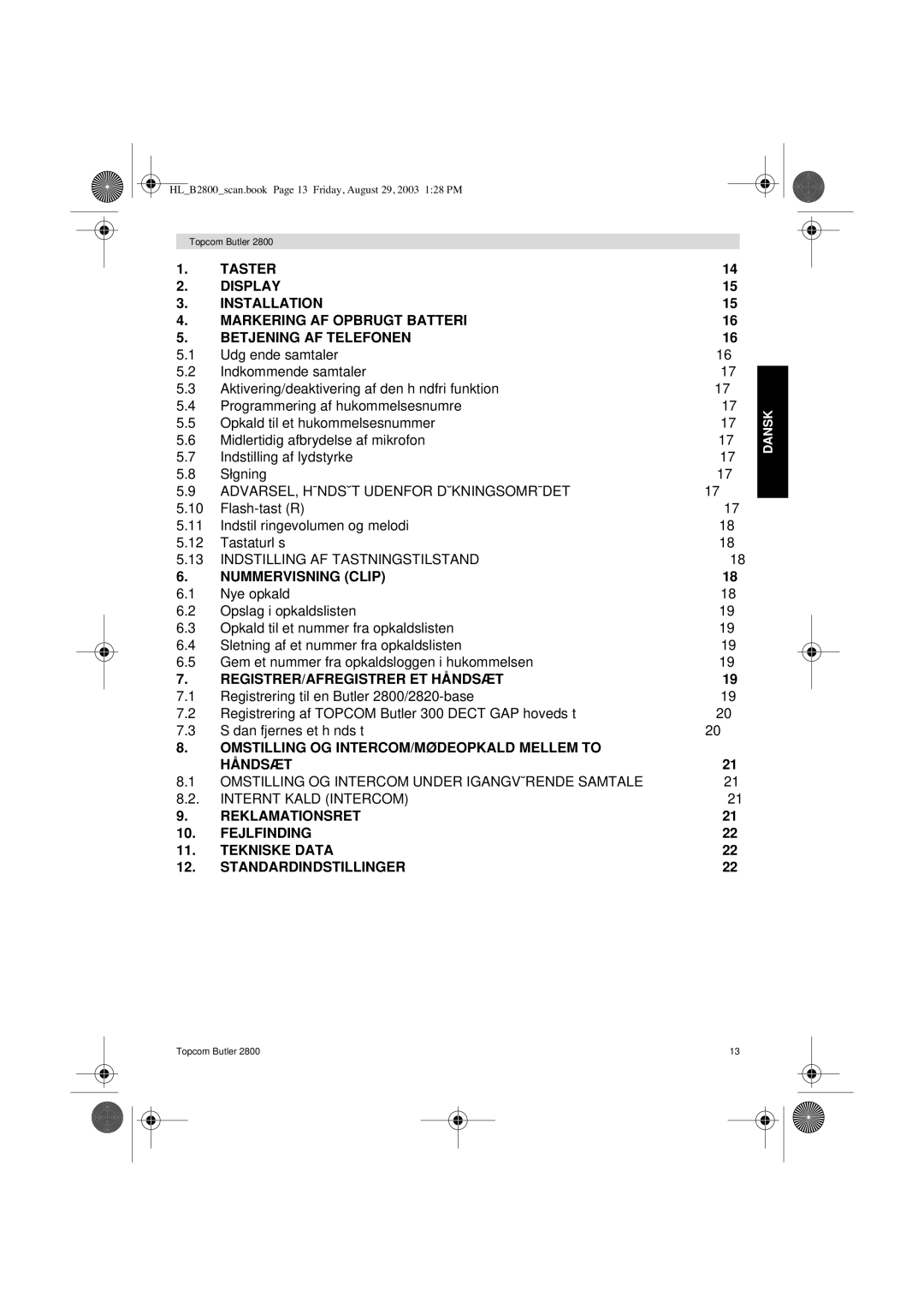 Topcom 2800 user manual Nummervisning Clip 