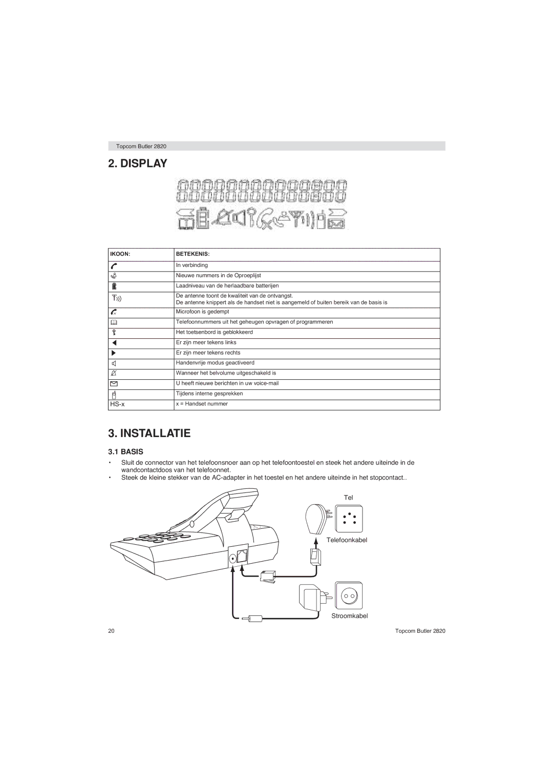 Topcom 2820 user manual Installatie, Basis 