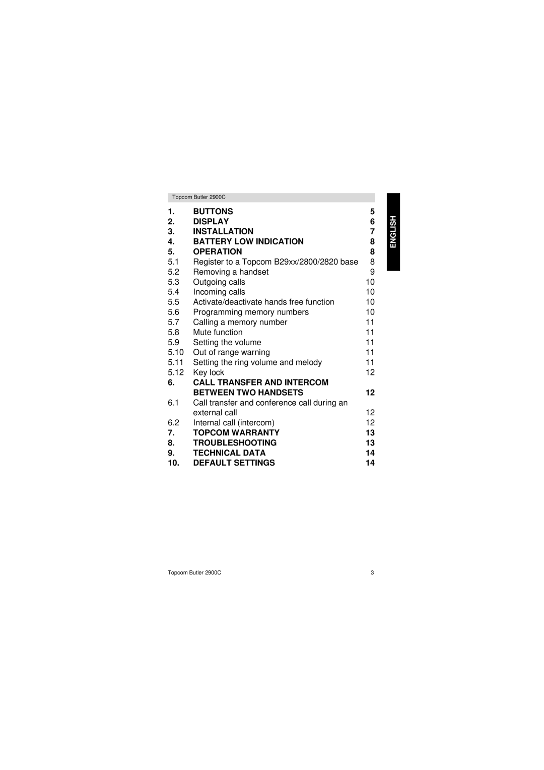 Topcom 2900 C user manual Call Transfer and Intercom Between TWO Handsets 