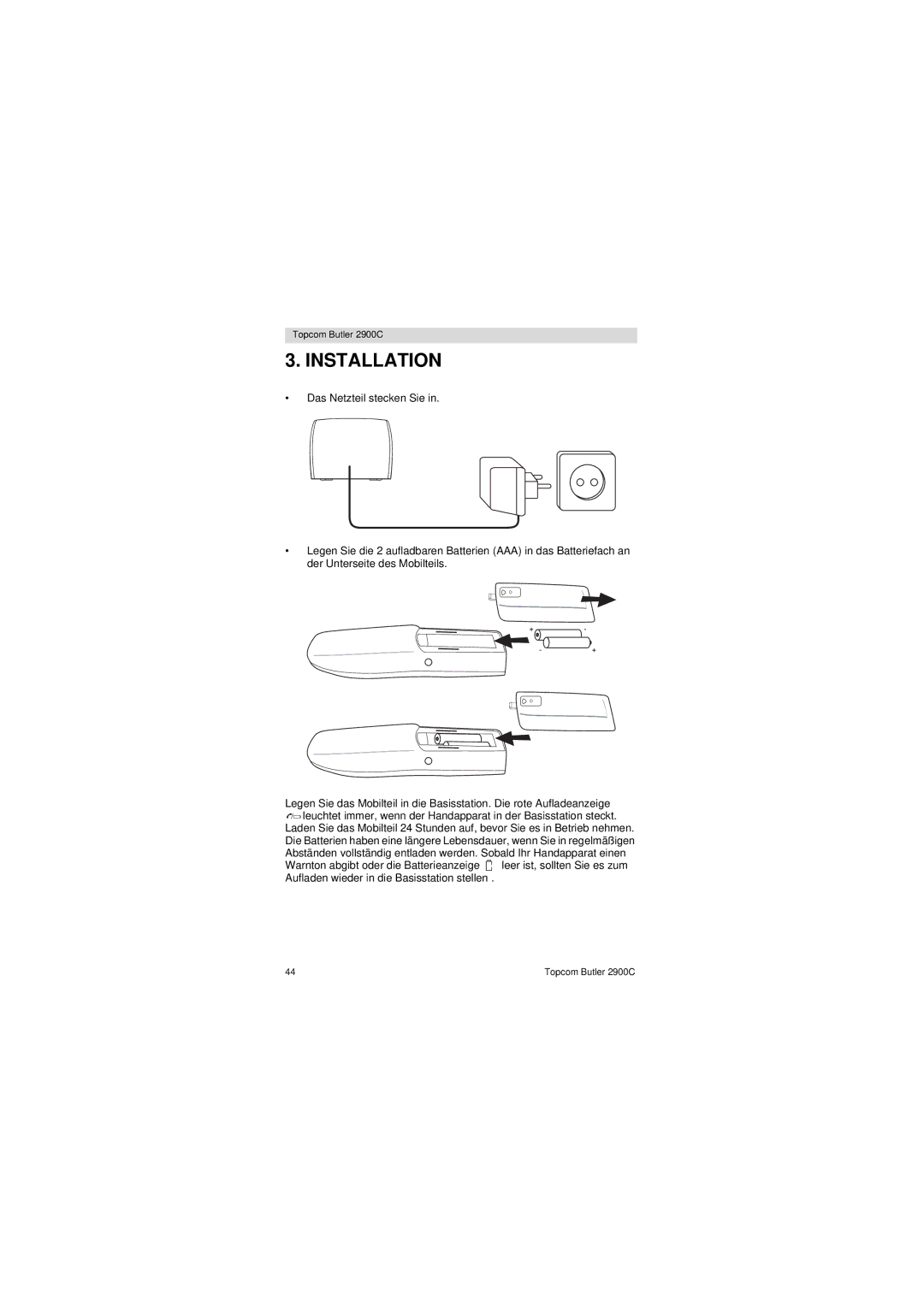 Topcom 2900 C user manual Installation 