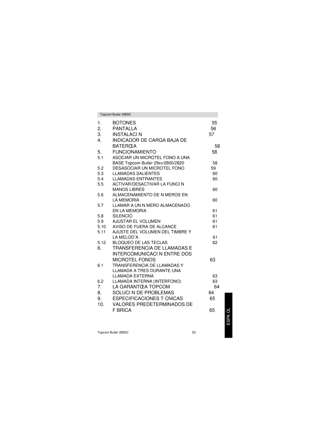 Topcom 2900 C user manual Llamada Externa Llamada Interna Interfono 