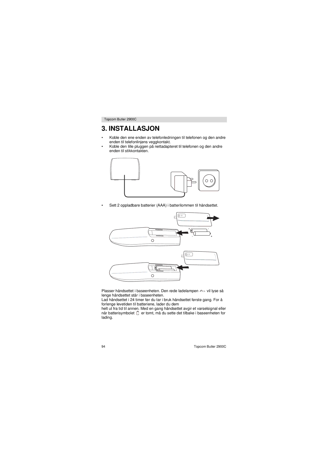 Topcom 2900 C user manual Installasjon 