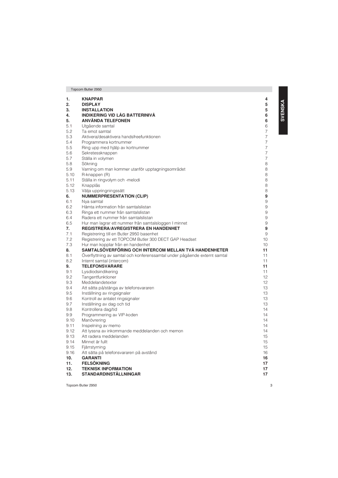 Topcom 2950 user manual Svenska 