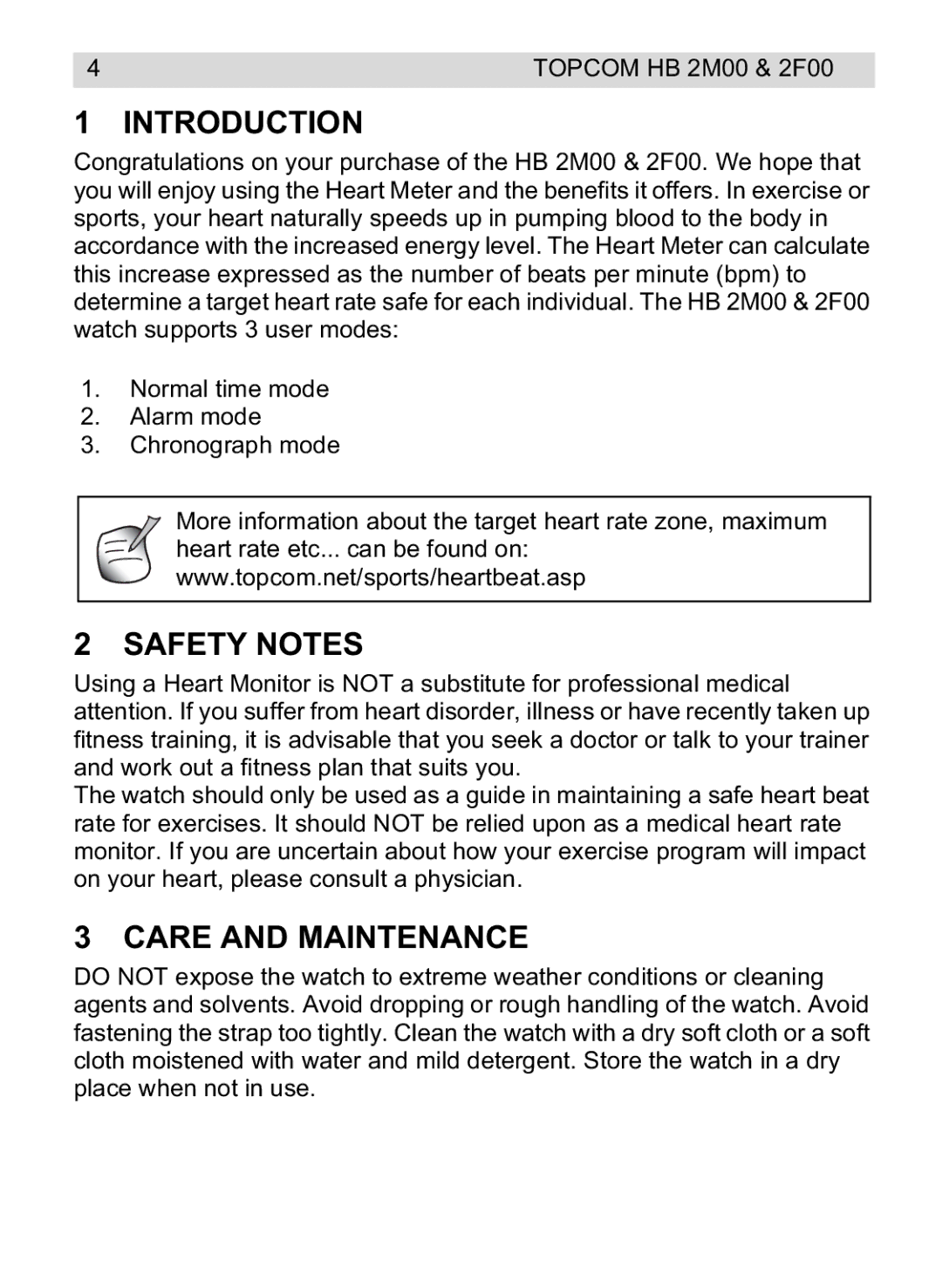 Topcom 2F00, 4M00 manual do utilizador Introduction, Safety Notes, Care and Maintenance 