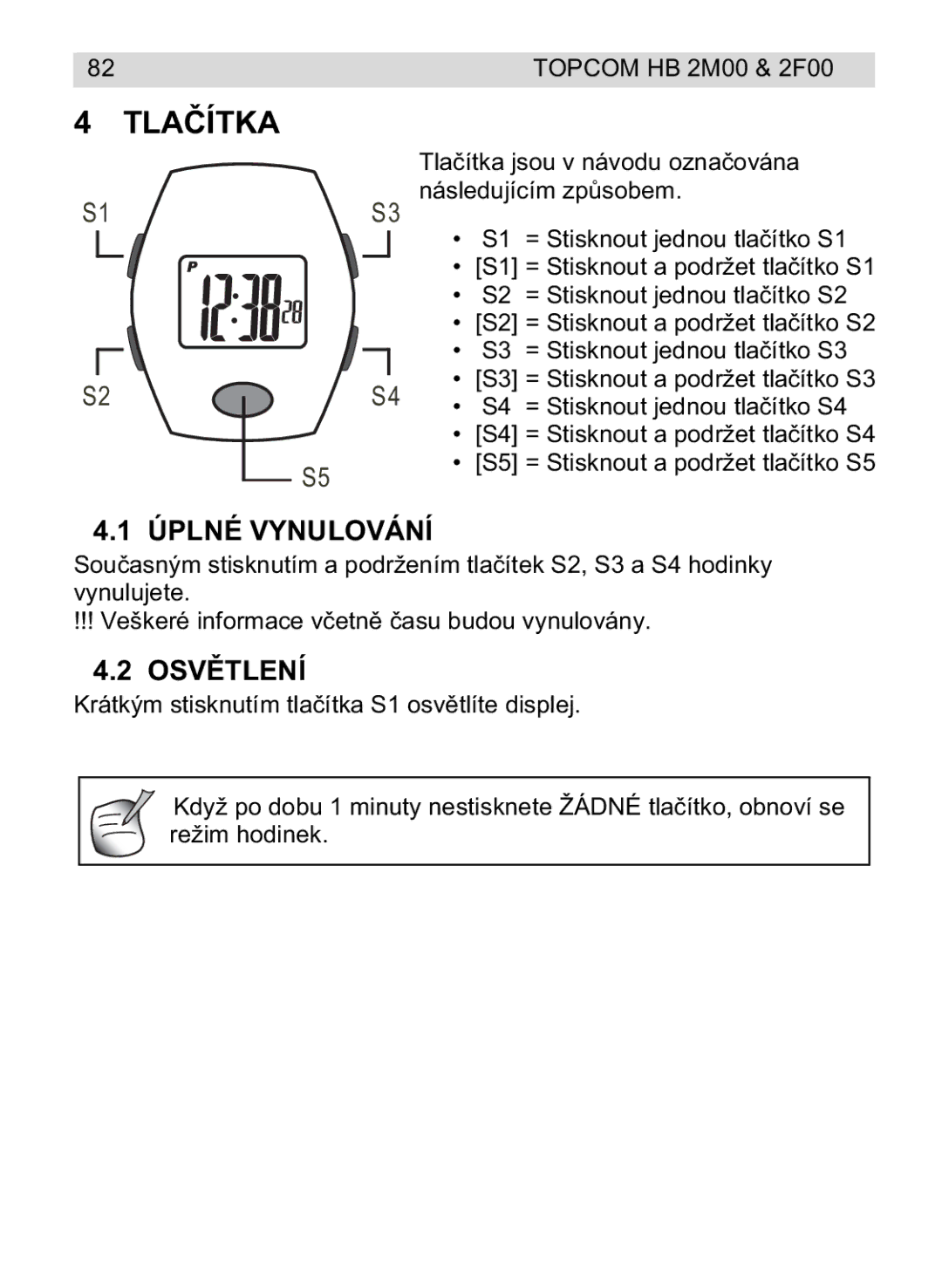 Topcom 2F00, 4M00 manual do utilizador Tlaítka, Úplné Vynulování, Osví 