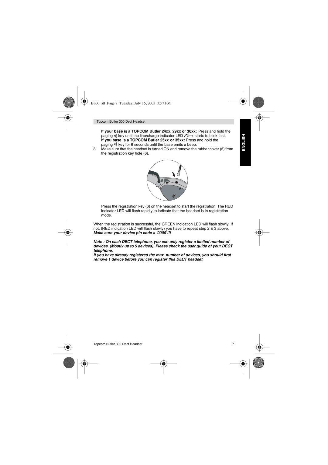 Topcom 300 DECT user manual B300all Page 7 Tuesday, July 15, 2003 357 PM 