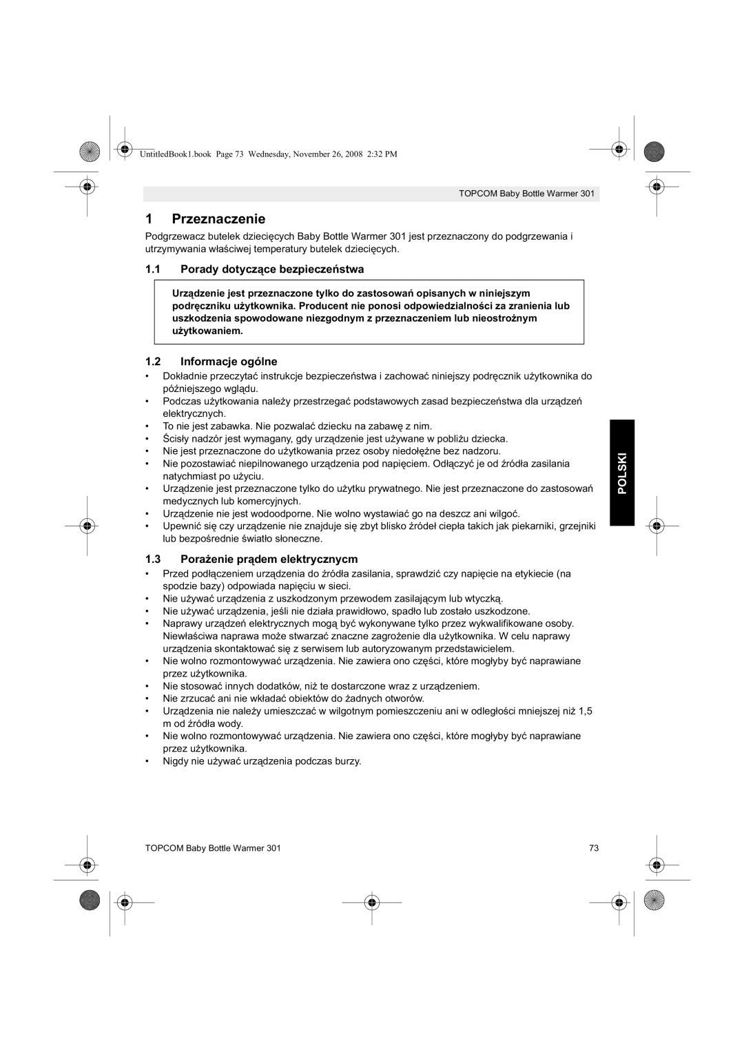 Topcom 301 manual do utilizador Przeznaczenie, Porady dotycz, Informacje ogólne, Poracznycm, Polski 