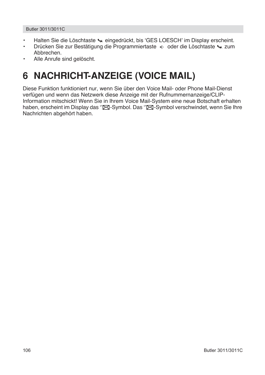 Topcom 3011 manual NACHRICHT-ANZEIGE Voice Mail 