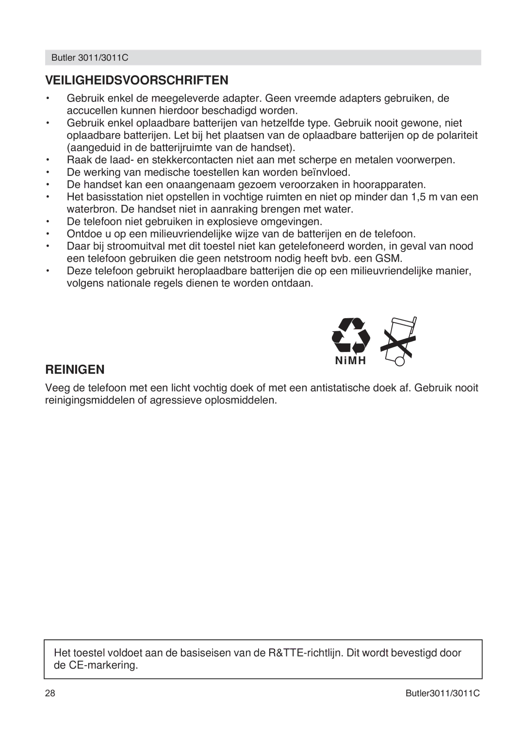 Topcom 3011 manual Veiligheidsvoorschriften, Reinigen 