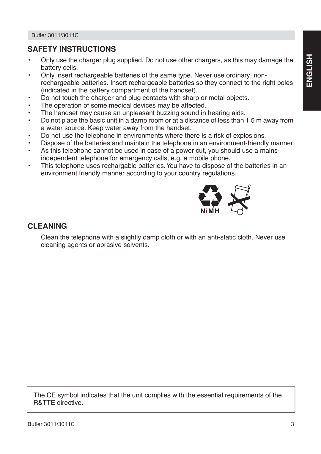 Topcom 3011 manual Safety Instructions, Cleaning 