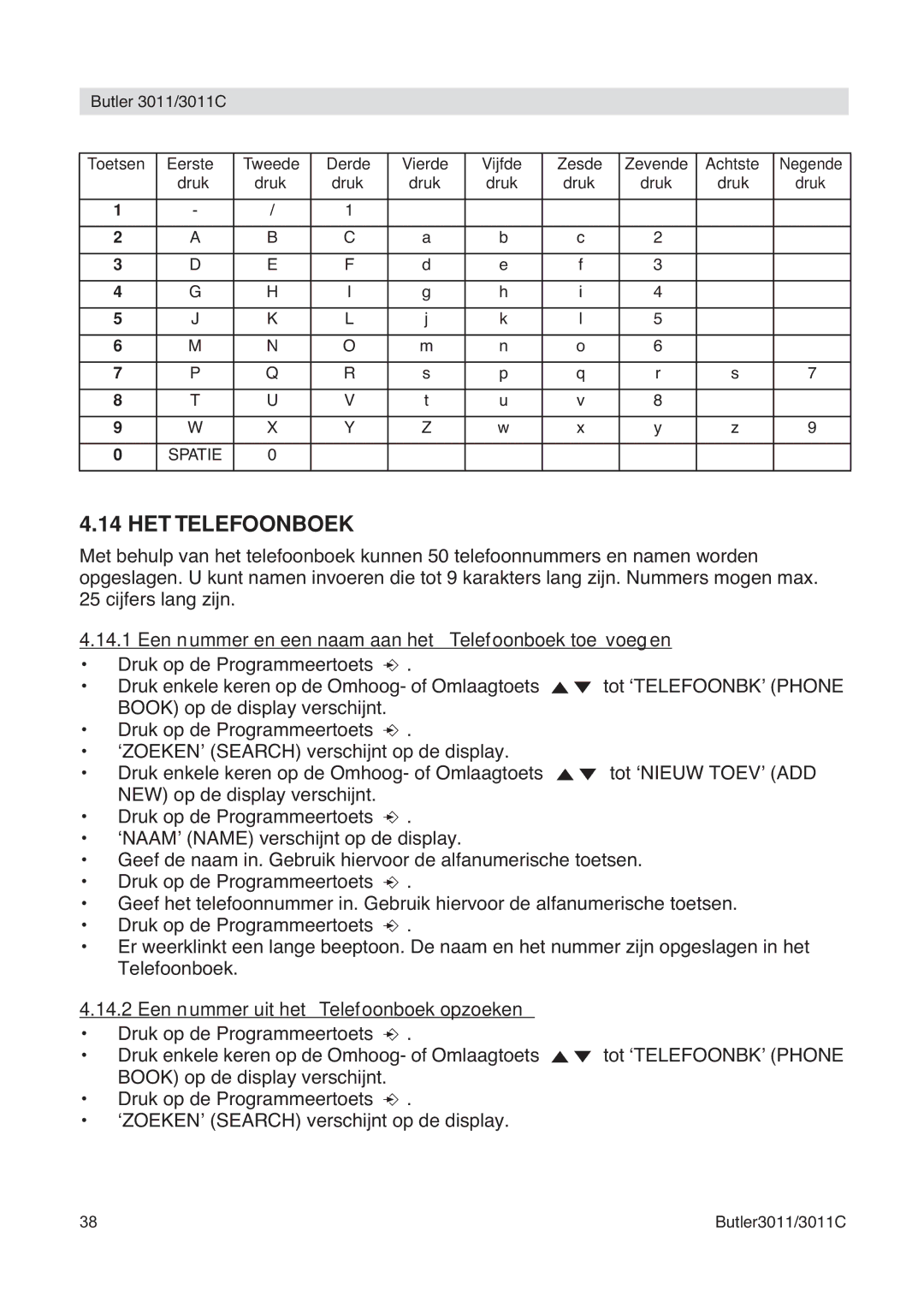 Topcom 3011 manual HET Telefoonboek, Een nummer en een naam aan het Telefoonboek toevoegen 