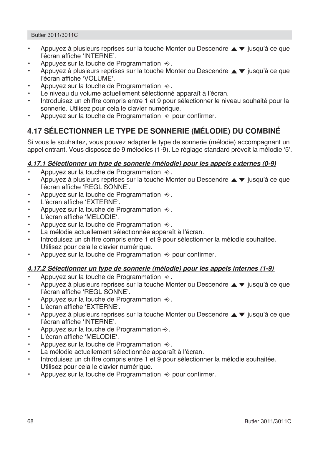 Topcom 3011 manual 17 Sélectionner LE Type DE Sonnerie Mélodie DU Combiné 