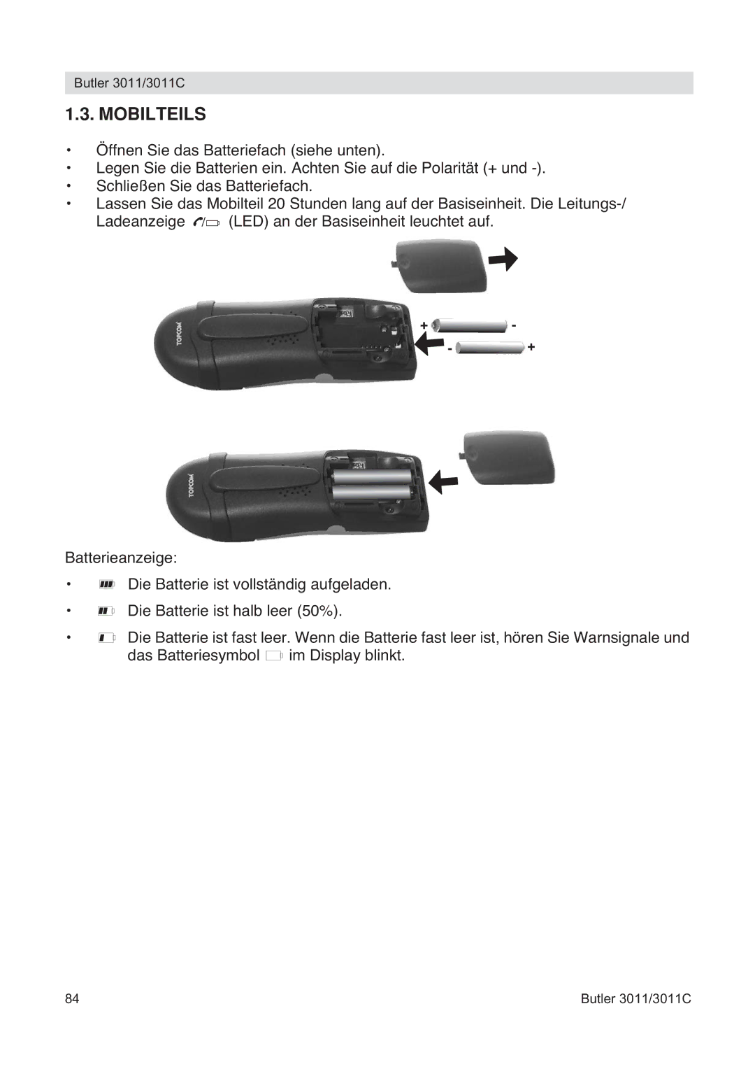 Topcom 3011 manual Mobilteils 