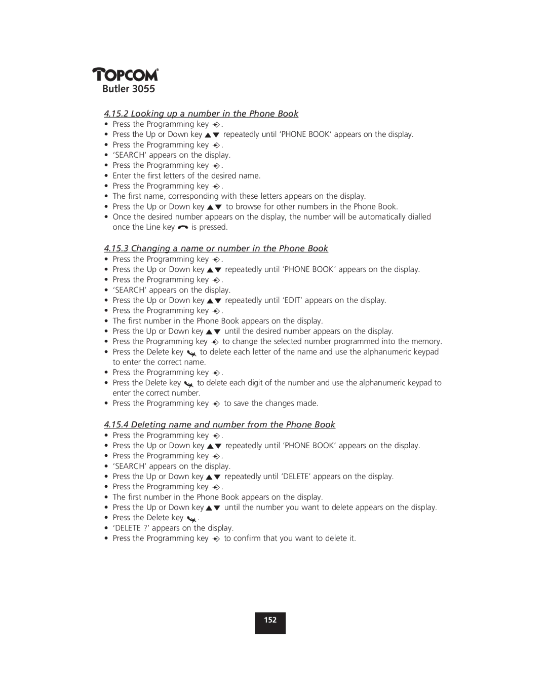 Topcom 3055 manual Looking up a number in the Phone Book, Changing a name or number in the Phone Book 