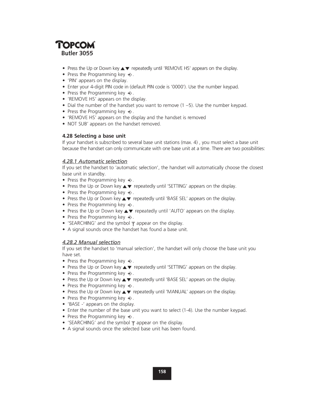 Topcom 3055 manual Selecting a base unit, Automatic selection, Manual selection 