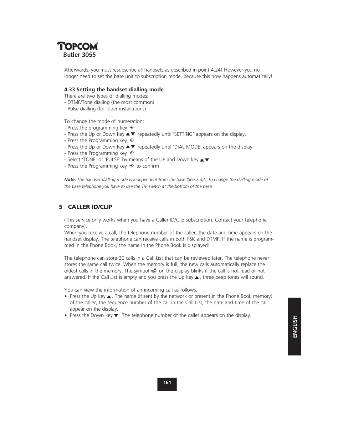 Topcom 3055 manual Caller ID/CLIP, On the display blinks if the call is not read or not 